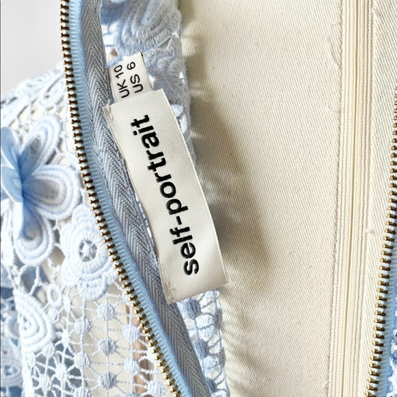 ❌SOLD❌ SELF-PORTRAIT Pale Blue Floral Guipure Lace Long Sleeve Dress - Picture 9 of 10